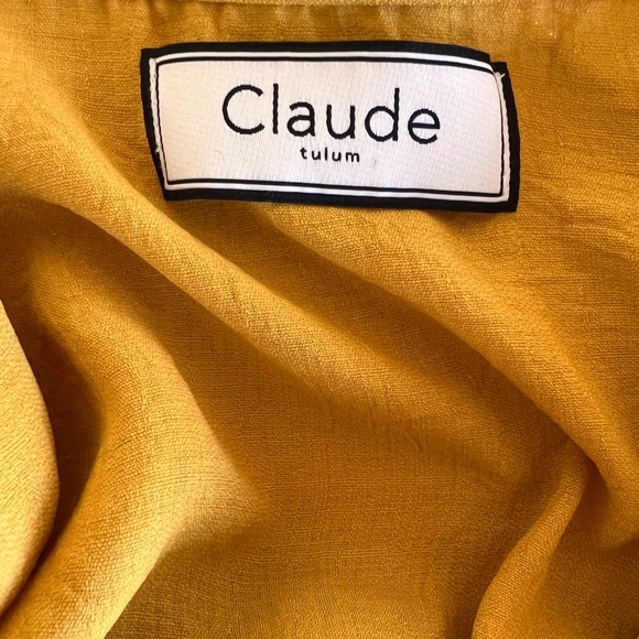 STUNNING CLAUDE TULUM MUSTARD V-NECK BOHO DRESS W/ SLIT SLEEVES‎ NWOT - Picture 10 of 12